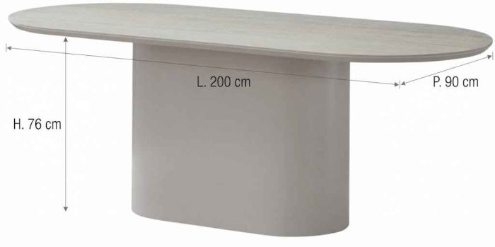 Table de salle à manger ovale design plateau en céramique beige et pieds en MDF beige L.200 x P.90 x H.76 cm collection HARLEM