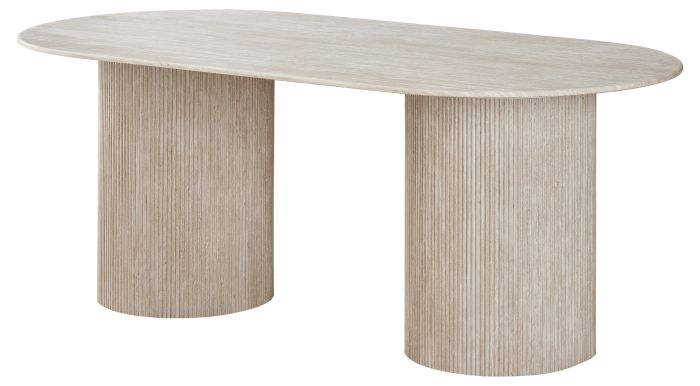Table de salle à manger ovale design plateau en marbre artificiel et pieds en MDF coloris beige l L.200 x P.100 x H.76 cm collection DEBRA