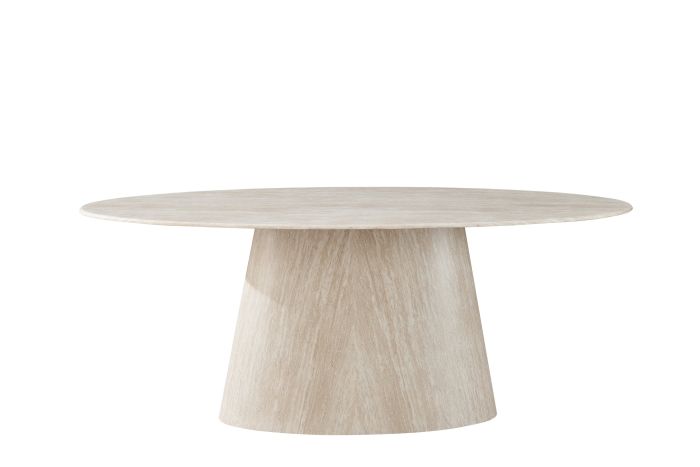 Table de salle à manger ovale design plateau en marbre artificiel et pieds en MDF coloris beige l L.200 x P.100 x H.76 cm collection DEBRA