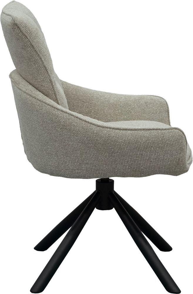 Chaise de salle à manger design rotatives à 360° revêtement en tissu gris avec piétement en acier noir avec des ressorts ensachés L.58 x P.62.5 x H.88.5 cm collection GRACE