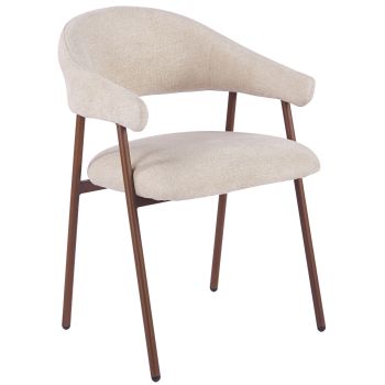 Designer-Esszimmerstuhl mit beigefarbenem Stoffbezug und Beinen aus Stahl in Walnussoptik, B 56 x T 58,5 x H 81 cm, Kollektion ASPEN