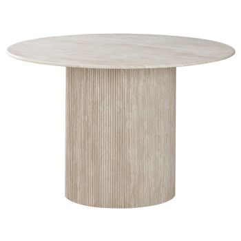 Runder Designer-Esstisch mit Tischplatte aus Kunstmarmor und beigen MDF-Beinen, Durchmesser 120 x Höhe 76 cm, Kollektion DEBRA