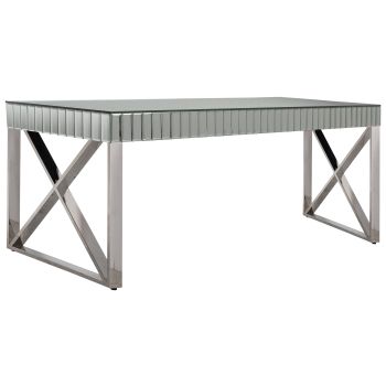 Designer-Esstisch mit verspiegelter Tischplatte und poliertem Edelstahlgestell, L 180 x B 90 x H 76 cm, Kollektion GALA