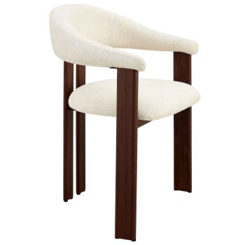Designer-Esszimmerstuhl mit beigefarbenem Stoffbezug und Beinen aus Stahl in Walnussoptik, B 58 x T 56 x H 81 cm, Kollektion SAKURA
