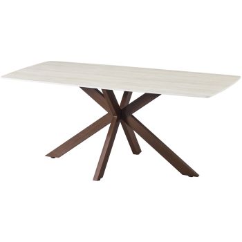Designer-Esstisch mit beigefarbener, kratzfester Keramikplatte und Metallbeinen in Walnussoptik, L 180 x B 90 x H 76 cm, Kollektion ONTARIO