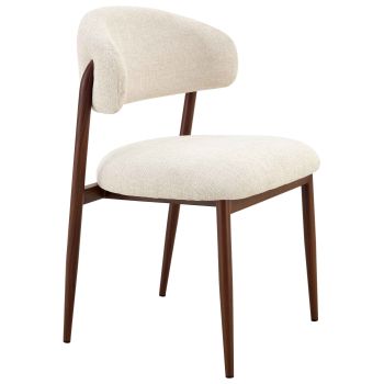 Designer-Esszimmerstuhl mit beigefarbenem Stoffbezug und Beinen aus Stahl in Walnussoptik, B 53 x T 59 x H 82 cm, Kollektion MARBELLA
