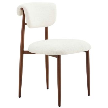 Designer-Esszimmerstuhl mit beigefarbenem Stoffbezug und Beinen aus Stahl in Walnussoptik, B 48 x T 58,5 x H 80,5 cm, Kollektion RAVELLO