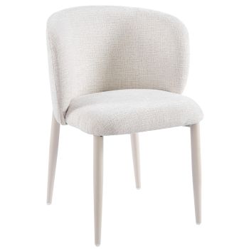 Designer-Esszimmerstuhl mit perlmuttweißem Stoffbezug und Beinen aus Stahl in Walnussoptik, B 61 x T 61 x H 82 cm, Kollektion CAPRI