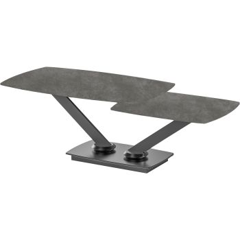 Ausziehbarer Design-Couchtisch mit hellgrauer Sintersteinplatte und schwarzen Stahlbeinen. L 100–146 x T 60 x H 45 cm, Kollektion ALISHA