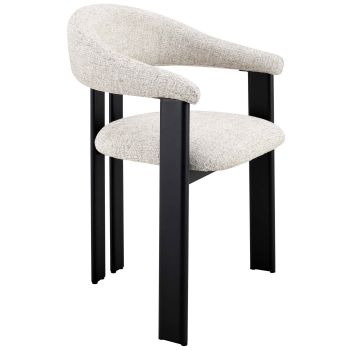 Designer-Esszimmerstuhl mit beigefarbenem Stoffbezug und schwarzen Stahlbeinen, B 58 x T 56 x H 81 cm, Kollektion SAKURA
