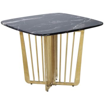 Designer-Beistelltisch mit schwarzer Marmorplatte und goldfarbenem Stahlgestell, B 65 x T 65 x H 52 cm, Kollektion FASTRO