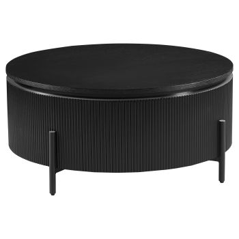 Runder Design-Couchtisch mit MDF-Furnierplatte und schwarzen Stahlbeinen, Durchmesser 90 x Höhe 43 cm, Kollektion GUSTA