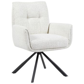 Design-Esszimmerstuhl, um 360° drehbar, mit Bezug aus beigem Stoff, Beinen aus schwarzem Stahl und Taschenfederkern – B 62 x T 66 x H 90 cm – Kollektion SUZY