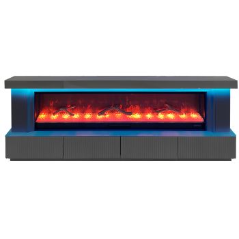 Design-TV-Möbel mit integriertem Kunstkamin aus MDF-Holz, Farbe Grau, B 200 x T 40 x H 70 cm, Kollektion LOLA