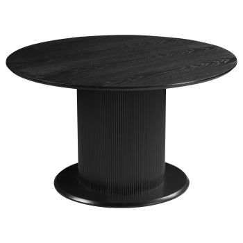Runder Designer-Esstisch mit schwarz furnierter MDF-Platte und -Beinen, Durchmesser 130 x Höhe 76 cm, Kollektion FLORA