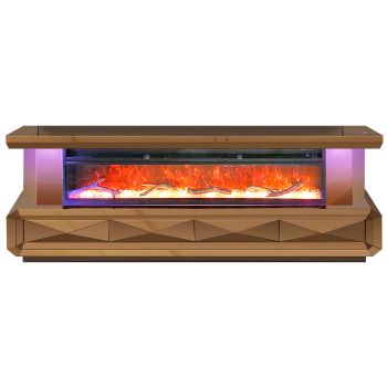 Designer-TV-Möbel mit integriertem Kaminimitat aus MDF-Holz und Bronzespiegel, B 200 x T 40 x H 70 cm, Kollektion CLEO