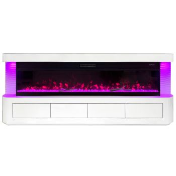 Designer-TV-Möbel mit integriertem Kaminimitat aus MDF-Holz und weißem Spiegel, B 200 x T 40 x H 70 cm, Kollektion RITA