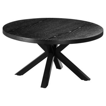 Runder Design-Couchtisch mit MDF-Furnierplatte und schwarzen Stahlbeinen, Durchmesser 90 x Höhe 45 cm, Kollektion ELIZA