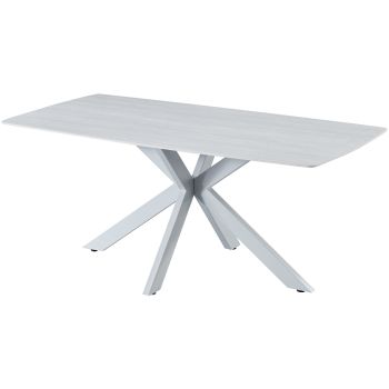 Designer-Esstisch mit weißer, kratzfester Keramikplatte und weißen Metallbeinen, L 180 x B 90 x H 76 cm, Kollektion ONTARIO