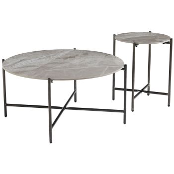 Runder Beistelltisch mit Keramikplatte und Stahlbeinen in Grau, Durchmesser 90/45 x Höhe 45,5/55,5 cm, Kollektion SANTIAGO