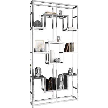 Designer-Bücherregal der Kollektion ZANOTTI aus Stahl und silberfarbenem Glas, B 108 x T 30 x H 230 cm