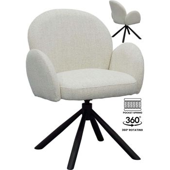 Designer-Esszimmerstuhl mit weißem Stoffbezug und schwarzen Stahlbeinen, B 66 x T 62 x H 83,5 cm, Kollektion SARAHA