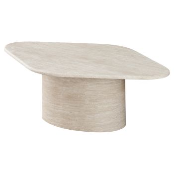 Designer-Couchtisch mit Tischplatte aus Kunstmarmor und beigen MDF-Beinen, L 130 x T 80 x H 35 cm, Kollektion DEBRA