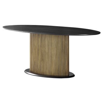 Ovaler Designer-Esstisch mit schwarz-gold furnierter MDF-Tischplatte und -Beinen, L 200 x B 100 x H 76 cm, Kollektion FLORA