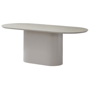 Ovaler Design-Esstisch, Tischplatte aus beiger Keramik, Beine aus beigem MDF, L 200 x T 90 x H 76 cm, Kollektion HARLEM