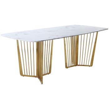 Designer-Esstisch mit weißer Marmorplatte und goldfarbenen Stahlbeinen. L 200 x B 100 x H 76 cm. FASTRO Kollektion