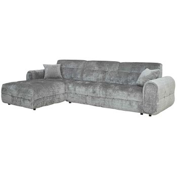 Äußerst bequemes Design-Ecksofa (Ecke links) aus grauem Strukturstoff, B 305 x T 170 x H 78 cm – Kollektion LEAO