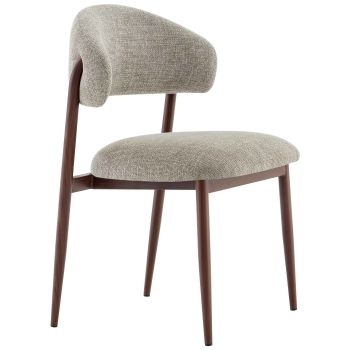 Designer-Esszimmerstuhl mit taupefarbenem Stoffbezug und Beinen aus Stahl in Walnussoptik, B 53 x T 59 x H 82 cm, Kollektion MARBELLA