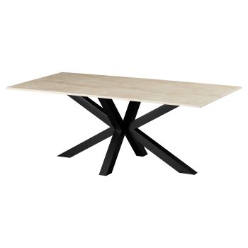 Designer-Esstisch mit Tischplatte aus Kunstmarmor und beigen sowie schwarzen Stahlbeinen, L 200 x B 100 x H 76 cm, Kollektion MARJA