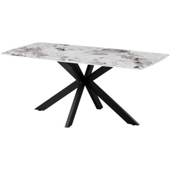 Designer-Esstisch mit kratzfester, weiß-beiger Keramikplatte und schwarzen Metallbeinen, L 180 x B 90 x H 76 cm, Kollektion ONTARIO