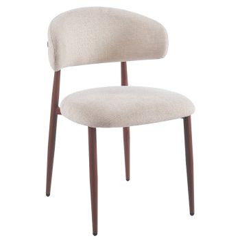 Designer-Esszimmerstuhl mit taupefarbenem Stoffbezug und Beinen aus Stahl in Walnussoptik, B 57 x T 58 x H 82 cm, Kollektion MAGNOLIA