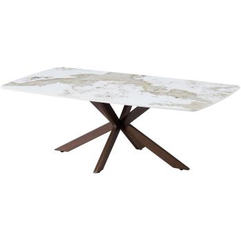 Designer-Couchtisch mit kratzfester Keramikplatte in Beige und Pandora-Farben und Metallbeinen in Walnussoptik, L 130 x T 70 x H 45 cm, Kollektion ONTARIO