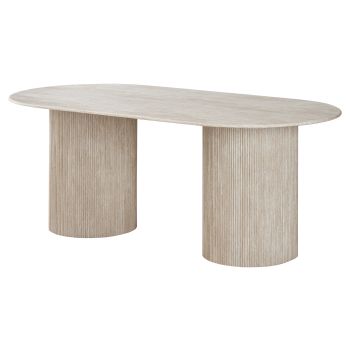 Ovaler Design-Esstisch mit Tischplatte aus Kunstmarmor und Beinen aus MDF in Beige, L 200 x T 100 x H 76 cm – Kollektion DEBRA