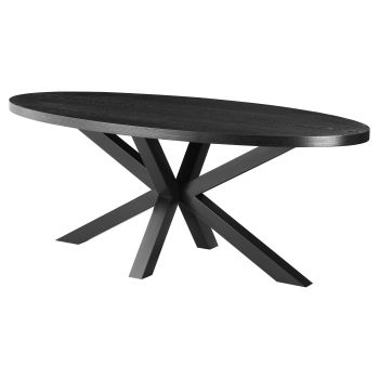 Ovaler Designer-Esstisch mit MDF-Furnierplatte und schwarzen Stahlbeinen, L 200 x B 100 x H 76 cm, Kollektion ELIZA