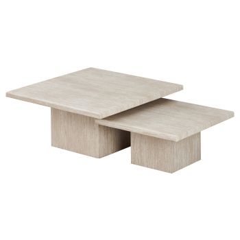 Satztisch mit Designer-Finish, Tischplatte aus Kunstmarmor und beigen MDF-Beinen. B 80/60 x T 80/60 x H 35,5/28 cm. Kollektion DEBRA.
