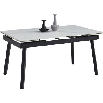 Designer-Esstisch mit Keramikplatte und Stahlbeinen in Schwarz-Weiß, L 150/210 x B 90 x H 76 cm, Kollektion NIKOS