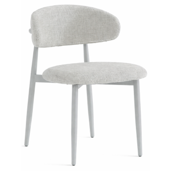 Designer-Esszimmerstuhl mit cremefarbenem Stoffbezug und weißen Stahlbeinen, B 57 x T 50 x H 78 cm, Kollektion LUNO