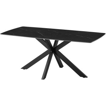 Designer-Esstisch mit schwarzer, kratzfester Keramikplatte und schwarzen Metallbeinen, L 180 x B 90 x H 76 cm, Kollektion ONTARIO