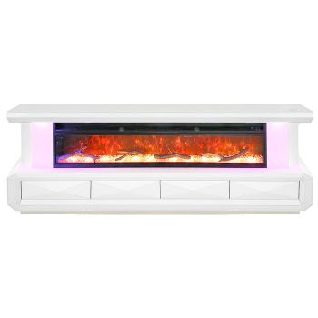 Designer-TV-Möbel mit integriertem Kaminimitat aus MDF-Holz und weißem Spiegel, B 200 x T 40 x H 70 cm, Kollektion CLEO