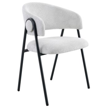 Designer-Esszimmerstuhl mit beigefarbenem Stoffbezug und schwarzen Stahlbeinen, B 55,5 x T 55 x H 80 cm, Kollektion KYOTO