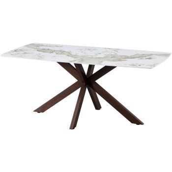 Designer-Esstisch mit kratzfester Keramikplatte in Beige und Pandora-Farben und Metallbeinen in Walnussoptik, L 180 x B 90 x H 76 cm, Kollektion ONTARIO
