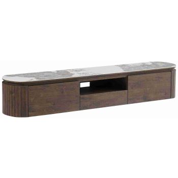 Designer-TV-Möbel aus walnussfarbenem MDF mit Keramikplatte, B 200 x T 40 x H 35 cm, Kollektion MAYFAIR