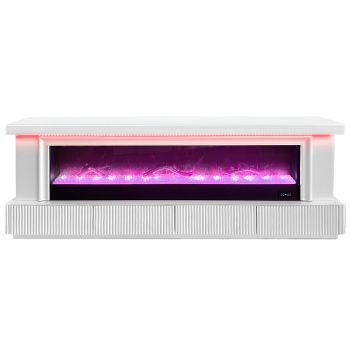 Design-TV-Möbel mit integriertem Kunstkamin aus MDF-Holz, Farbe Weiß, B 200 x T 40 x H 70 cm, Kollektion LOLA