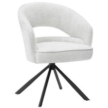 Design-Esszimmerstuhl aus der Kollektion JENNIE, um 360° drehbar, mit Bezug aus beigem Stoff, Beinen aus schwarzem Stahl und Taschenfederkern – B 62 x T 63 x H 86 cm