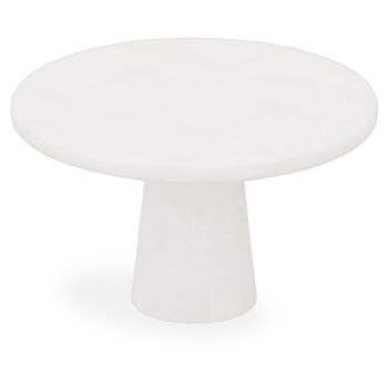 Designer-Esstisch mit runder MDF-Platte und weiß lackierter Oberfläche in Betonoptik, Durchmesser 130 x Höhe 77 cm, Kollektion MILA
