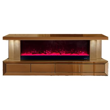 Designer-TV-Möbel mit integriertem Kaminimitat, gefertigt aus MDF-Holz und Bronzespiegel, B 200 x T 40 x H 70 cm, Kollektion CLEO